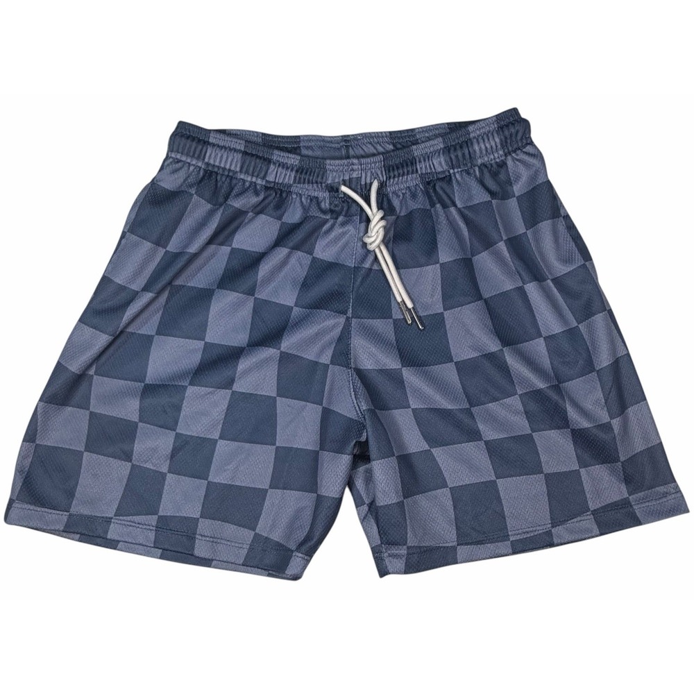Drip Shop Athletic Young Boys Mesh Blue Checkerboard Shorts Made USA Size XL